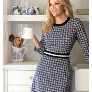 Draper James Black and White Sheath Dress with Long Sleeves